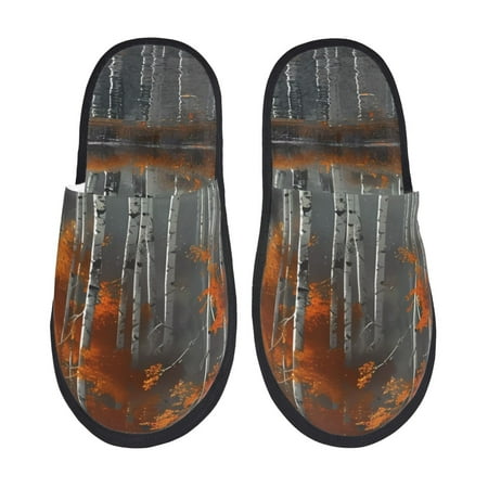 Balery White Horse Autumn Birch Slient Indoor Furry Fleece Comfort House Shoes Soft Non-Slip Home Shoes Cotton slippers House Slippers-- Large
