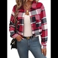 thumbnail image 2 of Chaqueta Corta de con Botones para Mujer, Estilo Informal A Cuadros, de Larga Rojo L, 2 of 10