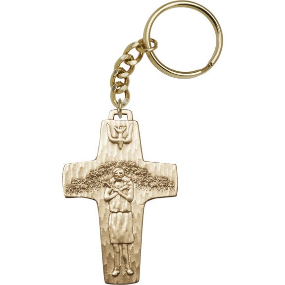Gold-Plated Oxide Papal Crucifix Keychain 2 1/2 x 1 5/8 inches