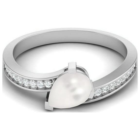 Mooneye 7x5mm Pear Shape Natural Pearl Gemstone 925 Sterling Silver Solitaire Women Bypass Gift Ring