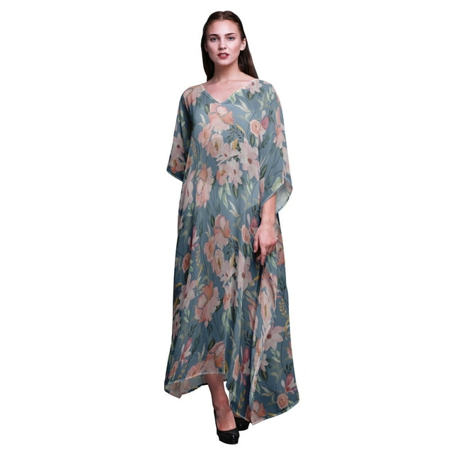 Bimba Kaftan Floral pour Femmes, Tenue d'Intérieur de Vacances, Robe Maxi, Couvre-Maillot de Plage - 4X-5X