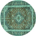 thumbnail image 1 of Ahgly Company Machine Washable Indoor Round Medallion Turquoise Blue Traditional Area Rugs, 3' Round, 1 of 4