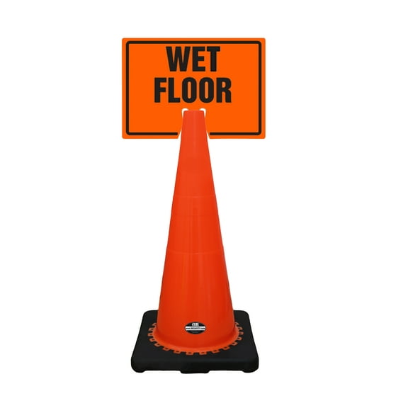RK-Safety 28" Orange Cone, Black base without Reflective Tape, Plus Cone Sign 33 "Wet Floor", (Cone-2 ea Cone Sign-2 ea)