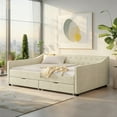 thumbnail image 5 of EBQOSK Daybed with Drawers Upholstered Tufted Sofa Bed, with Button on Back and Piping on Waved Shape Arms Beige Full, 5 of 7