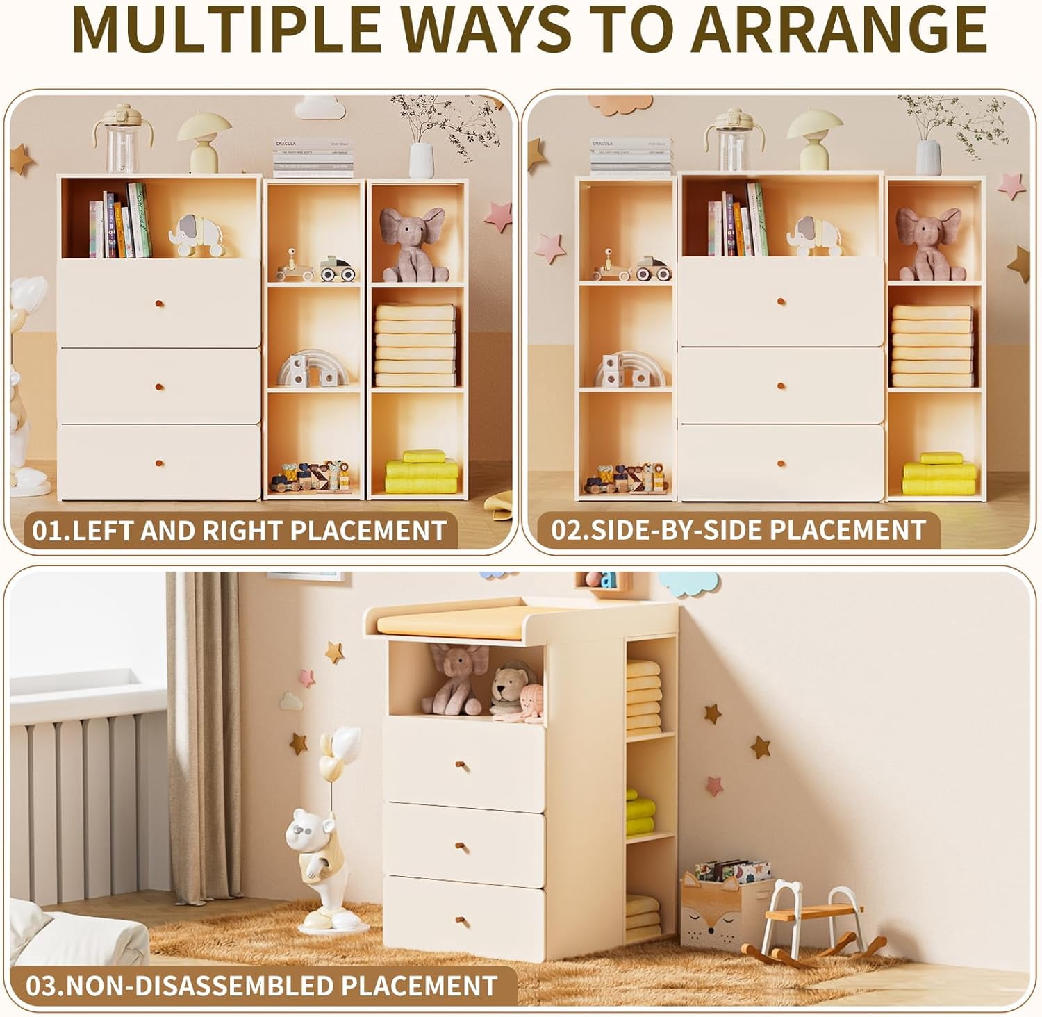 Baby Changing Table Dresser with Removable Nappy Tray, Lattice Cabinets - Cuoote 6 Drawer Nursery Dresser, Diaper Changing Station for Nursery, Living Room (Nude Pink)