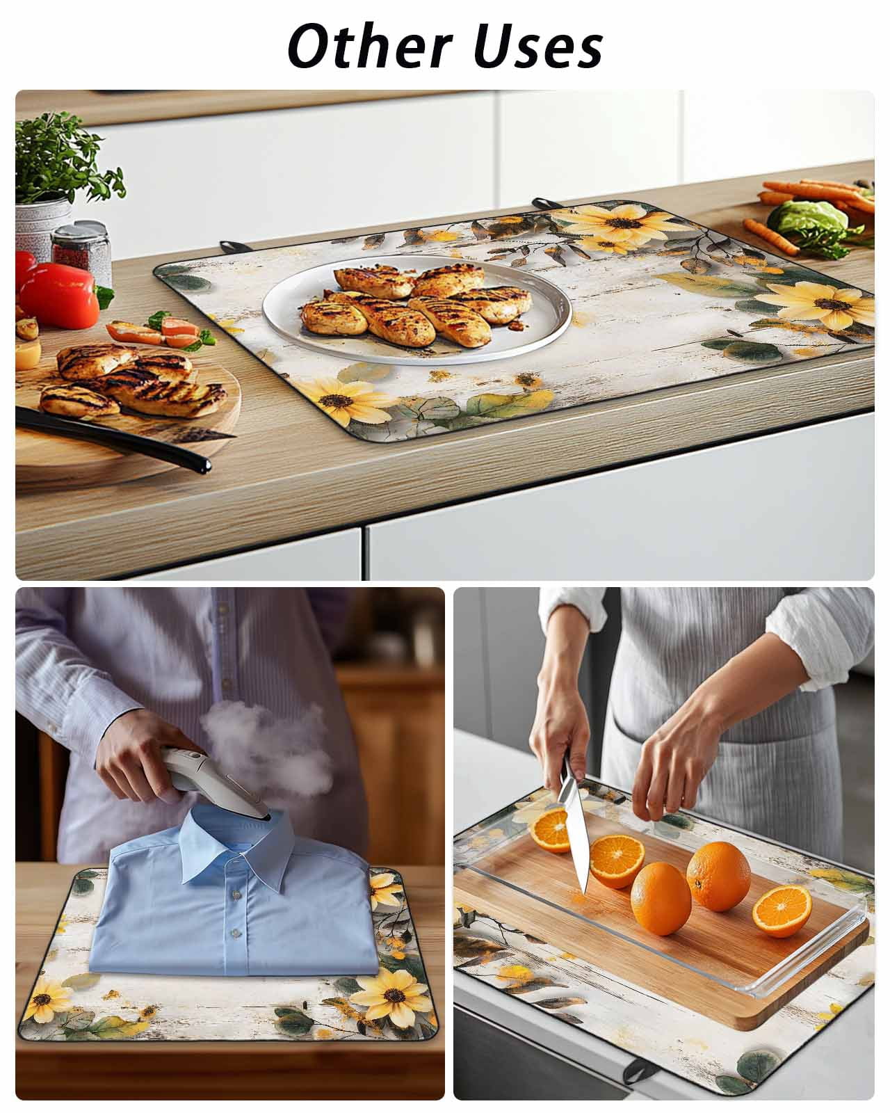 Stove Top Covers for Electric Stove, Yellow Floral Spring Glass Stovetop Cover Protector, Vintage Summer Botanical Induction Cooktop Protector Oven Mat for Kitchen Countertop 24"x21"