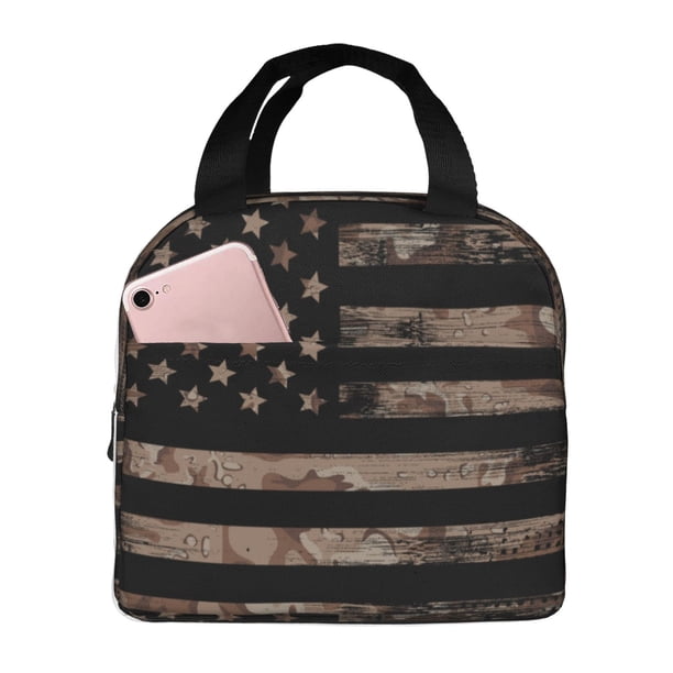 Easygdp American Flag with Desert Camouflage Bolsa Térmica Premium - Tela Oxford Impermeable, Gran Capacidad, Bolsillo Frontal, Unisex para Trabajo, Escuela, Actividades al Aire Libre y Picnics