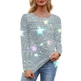 thumbnail image 5 of ClodeEU Womens Spring Summer Crew Neck Long Sleeve Floral Print Shimmer T-Shirt Top Silvery ~,Womens Plus S, 5 of 8
