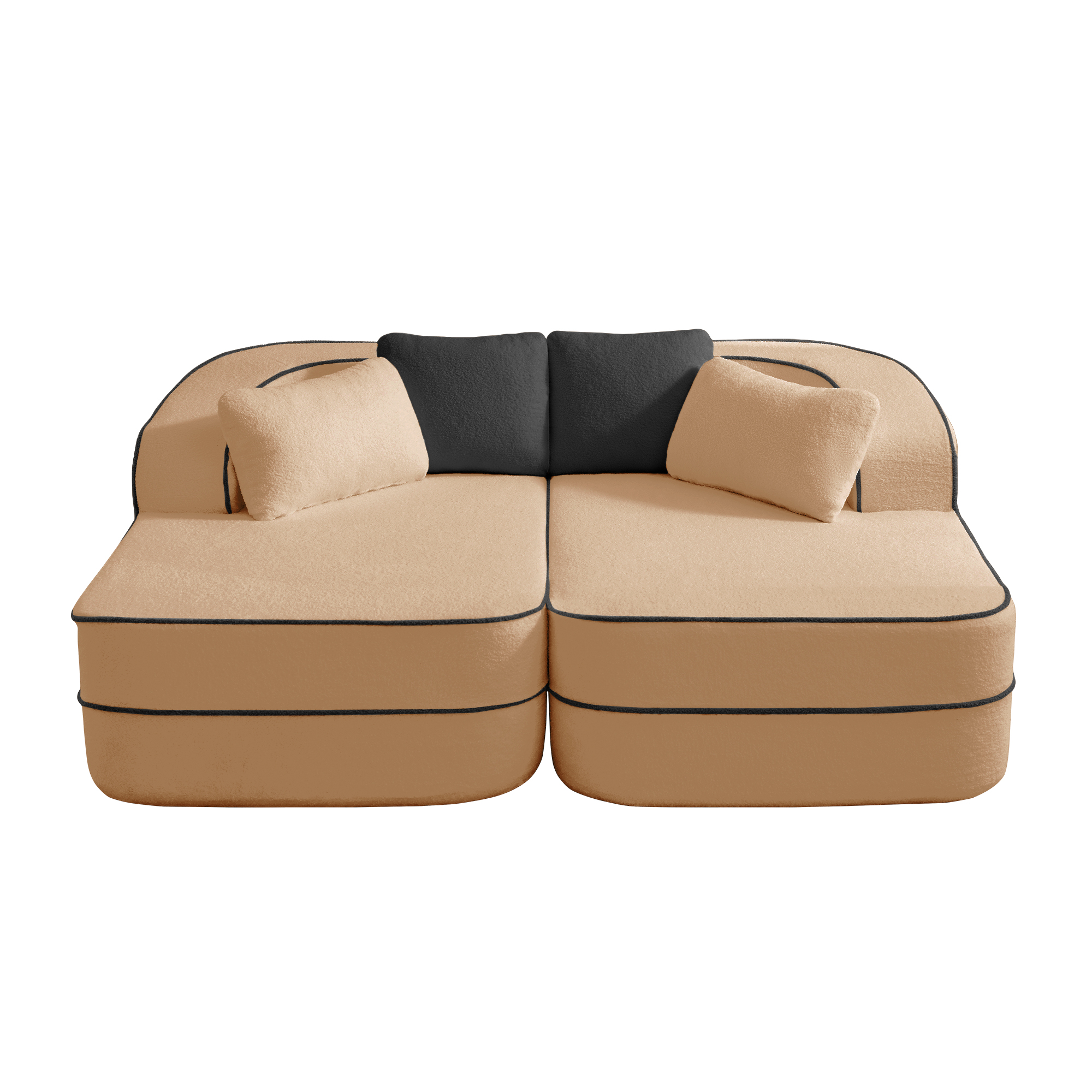 Aukfa 77" Double Chaise Sleeper Sofa, 2-Piece Modular Sectional, Teddy Velvet, Camel