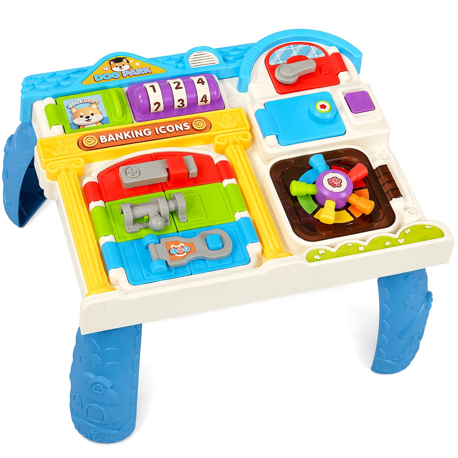 Tucraew Montessori Busy Board Activity Table for 1 Year Old Steering Wheel Music Lights Learning Sensory Toddler Toy 1-3Y
