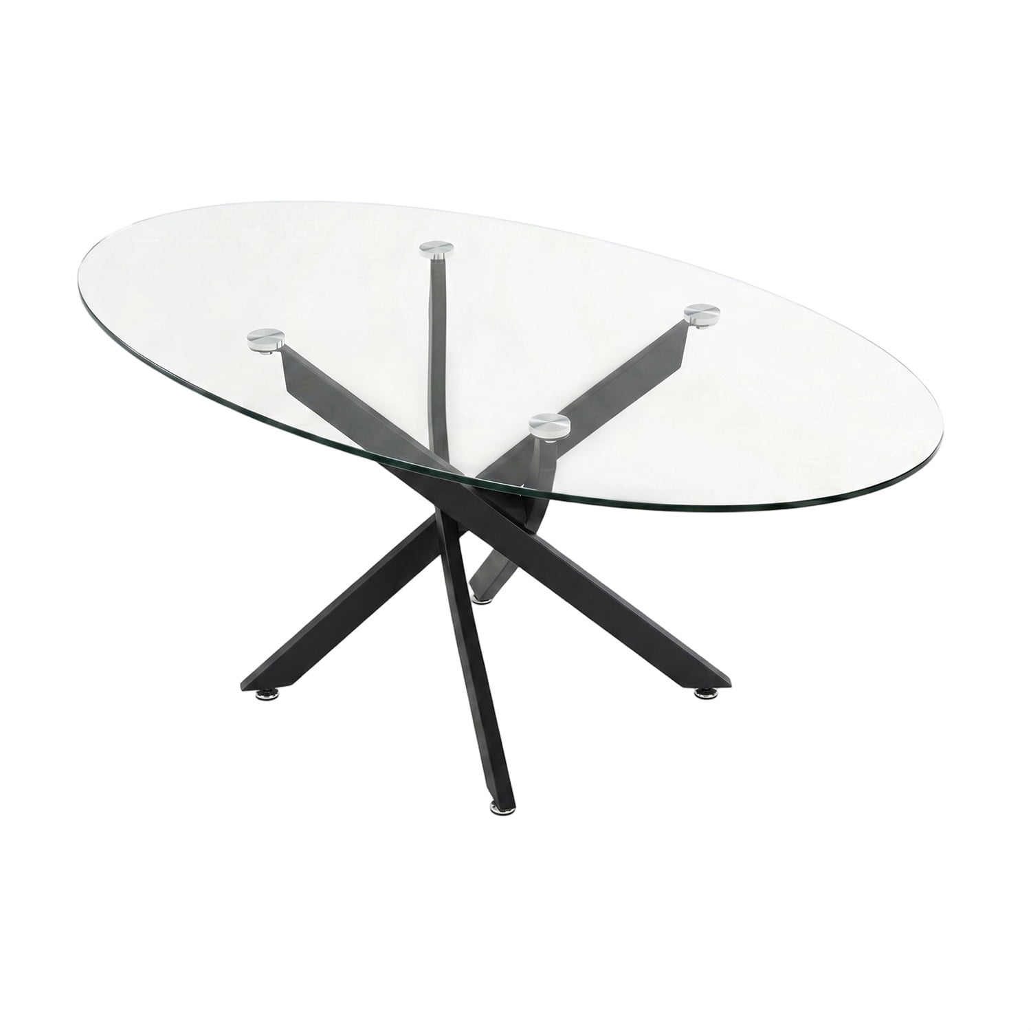 Hommoo Modern Oval Glass Coffee Table with Metal Legs, 39.4" Tempered Glass Living Room Side Table, Minimalist Tea Table for Small Spaces, Black