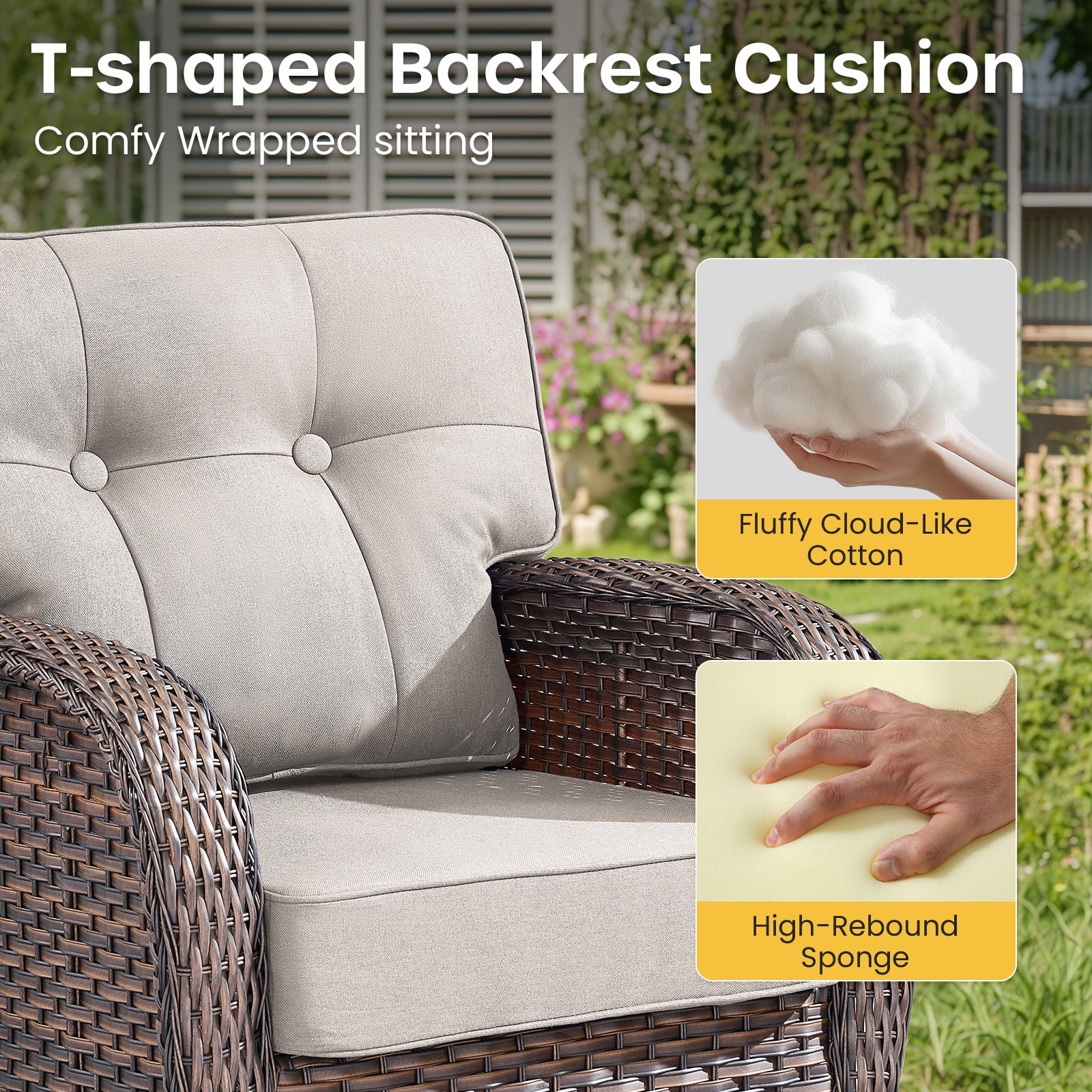 Bellefurn Luxury 5 Piece Outdoor Furniture Set with Swivel Glider Chairs,Sofa and Coffee Table,High Back Outdoor Conversation Sets for Porch Deck Garden Backyard