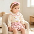 thumbnail image 3 of Faraee Newborn Baby Girl Cute Outfit 0 3 6 9 12 18 Months Duck Embroidery Long Sleeve Romper Floral Layered Skirt Set Infant Fall Clothes with Bow Headband,Beige, 3 of 5