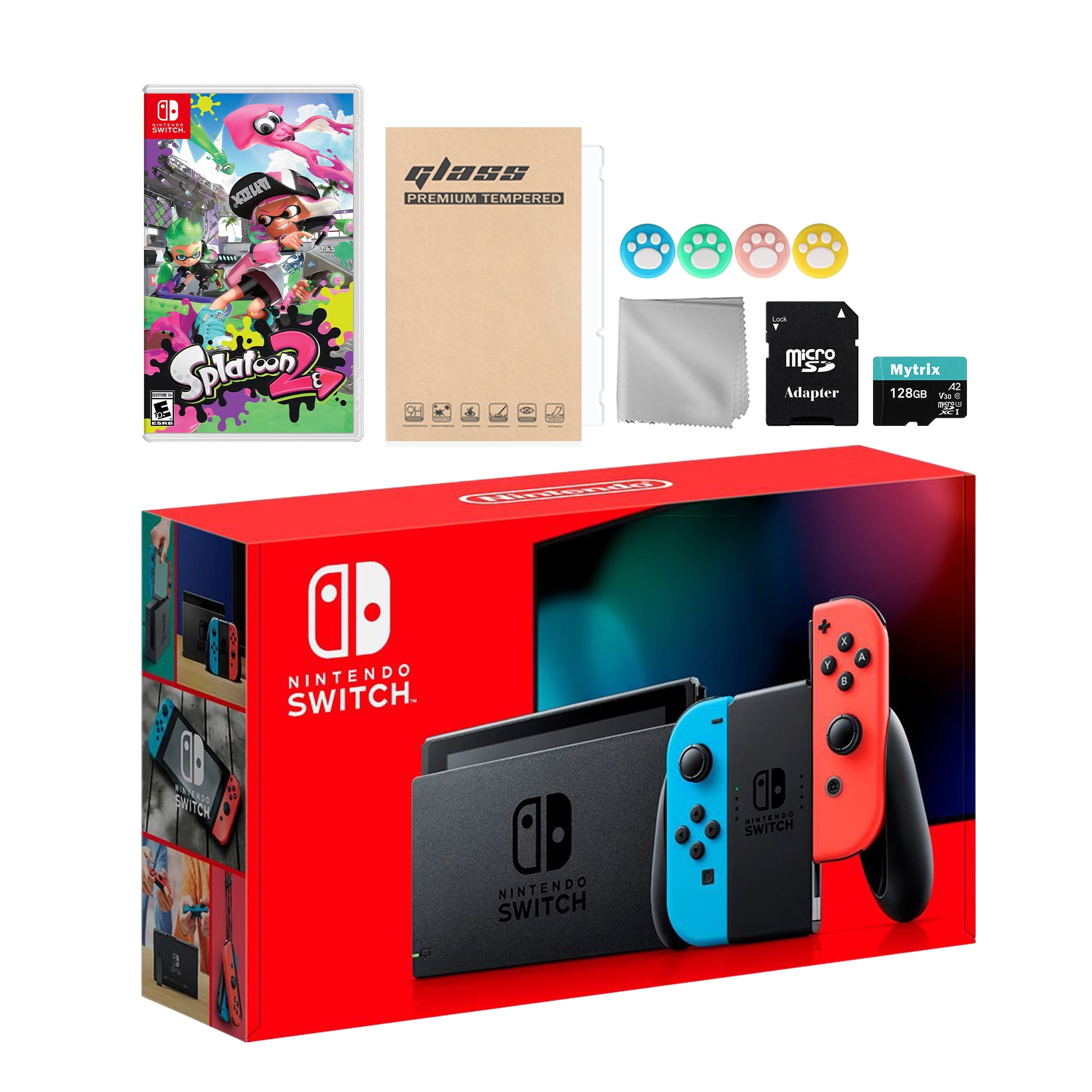 spansk brud Kort levetid Nintendo Switch Neon Red Blue Joy-Con Console Set, Bundle With Splatoon 2  And Mytrix Accessories - Walmart.com