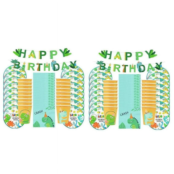 98Pcs Dinosaur Theme Disposable Tableware Set Paper Plate Cup Kids Boy Jungle Birthday Decoration Baby
