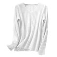 thumbnail image 4 of Vinsonshop Womens V Neck Sweaters Long Sleeve Ribbed Knit Pullover Tops Casual Fall Clothes Winter Warm Basic Jumpers Everyday Wear White L, 4 of 5