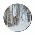 thumbnail image 1 of Animal Mouse Pad for Computers, European Lynx Snowy Cold Forest Norway Nordic Country Wildlife Apex Predator, Round Non-Slip Thick Rubber Modern Mousepad, 8" Round, Pale Brown White, by Ambesonne, 1 of 2