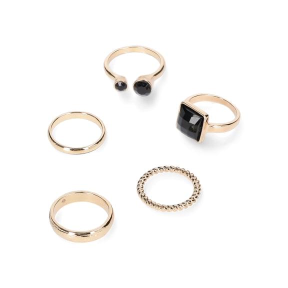 Time and Tru Women's Black and Gold-Tone Metal Ring Set, 5-Piece