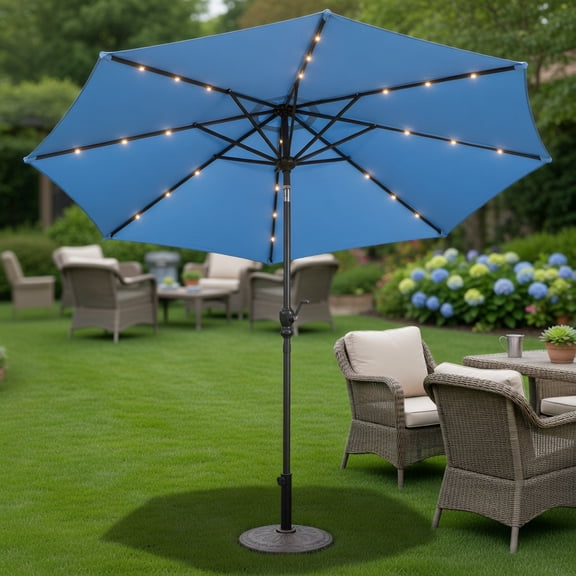 10 ft Solar-Powered Patio Umbrella with Crank Lift, Tilt Function & 24 LED Lights,UV-Resistant, Water-Repellent Canopy (
