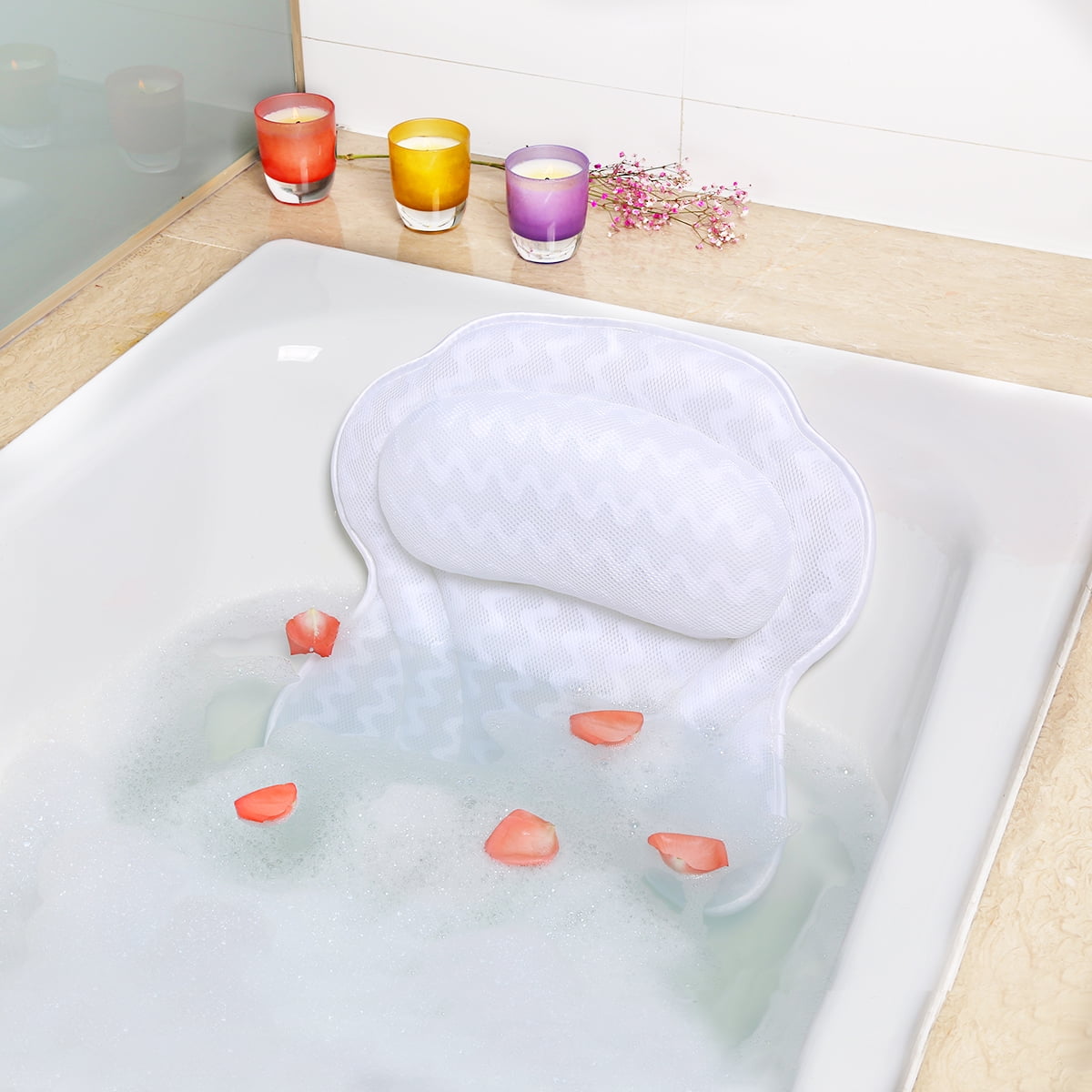 Non-Slip Cushioned Bath Tub Spa Pillow W/ Suction Cups Great  Relaxing  Bathtub 