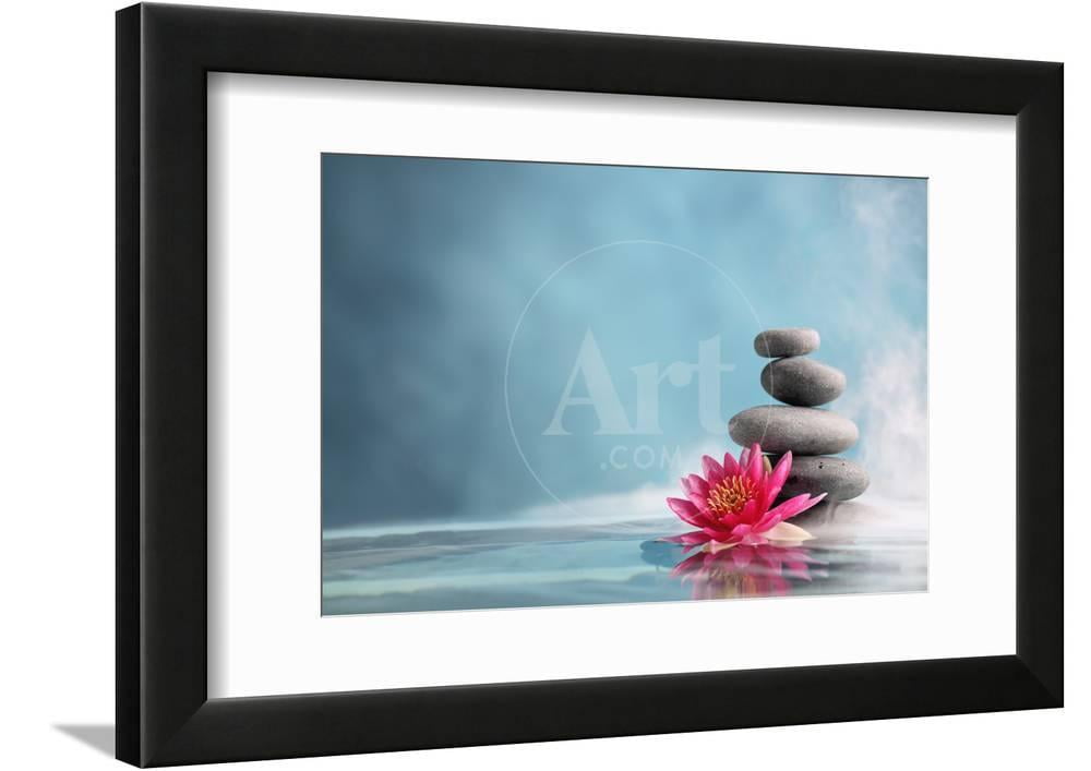 Spa Still Life with Water Lily and Zen Stone in a Serenity Pool Framed