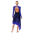 thumbnail image 2 of Alvivi Womens Lyrical Dance Asymmetrical Dress Modern Contemporary Latin Dance Costume Royal Blue S, 2 of 7