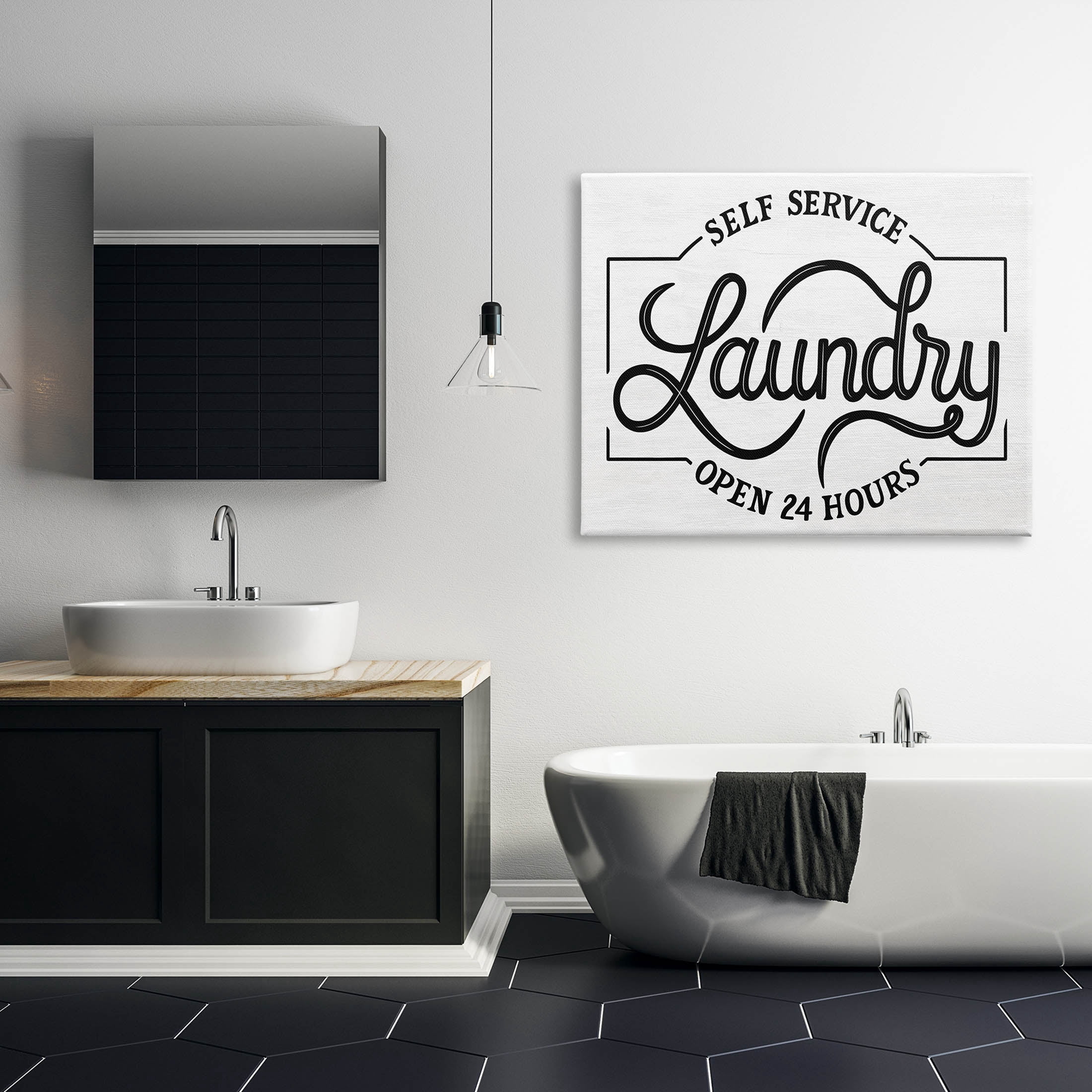 Self Service Laundry Open Sign Typography Graphic Art Gallery Wrapped Canvas Print Wall Art