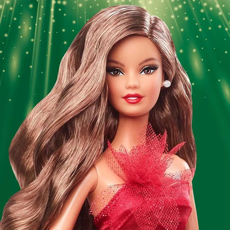 Barbie 2022 Holiday Doll with Light-Brown Wavy Hair, Fashionable