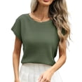 thumbnail image 2 of Women's Short Sleeve Shirts Plus Size Knit Top Loose Fit Summer Casual Solid Color Hollow Out Round Neck Blouse Fashion Clothes, 2 of 8