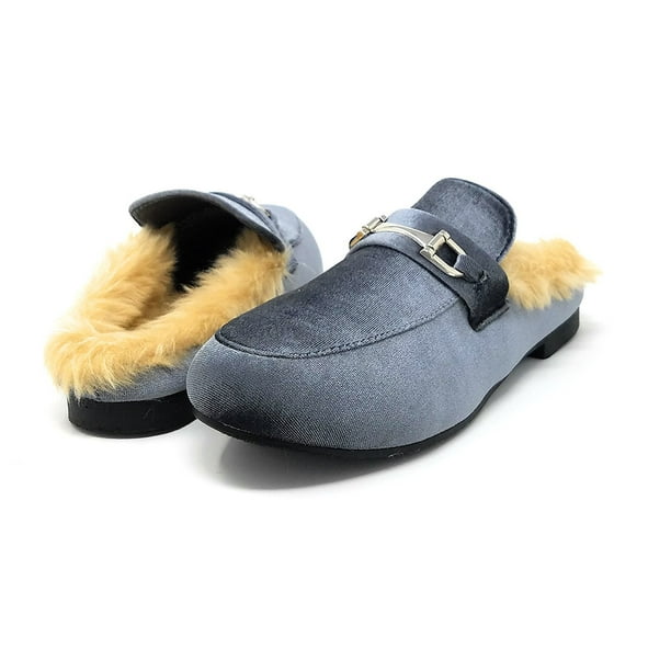 backless mules with fur