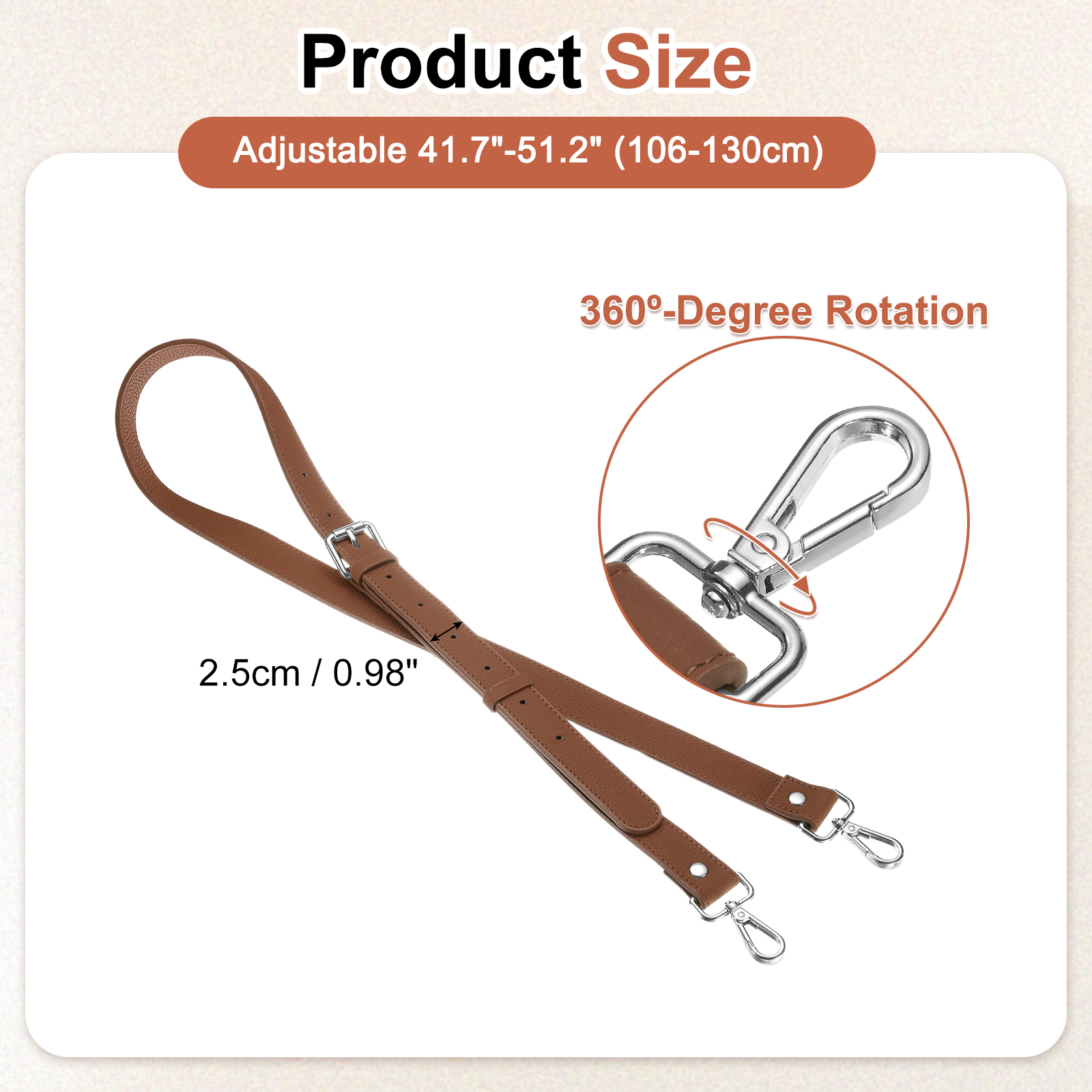 1" Genuine Leather Purse Strap for Bag (Caramel, Silver Buckle)
