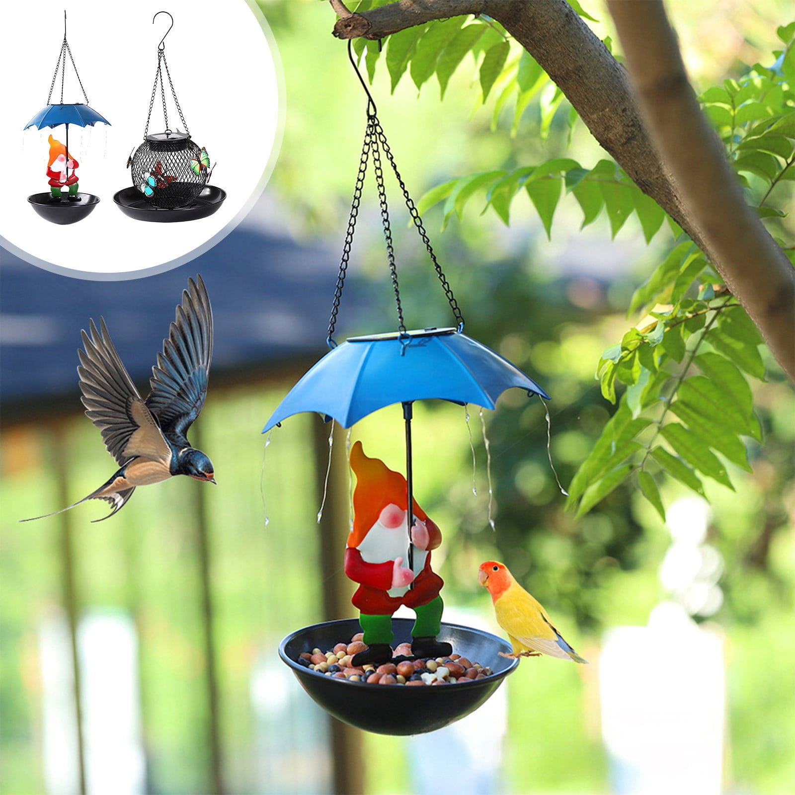 Nkmbld Hanging Bird Feeder for Outdoors, Solar Powered Garden Hanging Hummingbirds Feeder for Outside Patio Lawn Yard Decoration