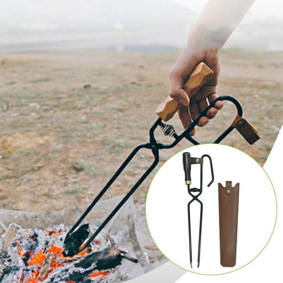Pinzas para leña, pinzas para fogatas, de cuero sintético, resistentes a altas temperaturas, para barbacoa, picnic y exteriores.