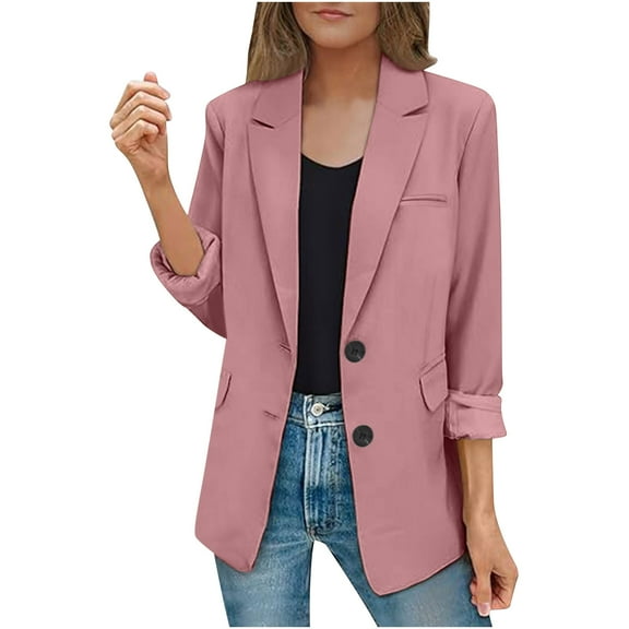 tklpehg Womens Blazers for Work Casual Bussiness Casual Blazers Button Open Front Coat Work Office Blazer Jacket Solid Color Loose Leisure Fall Coat Long Sleeve Overcoat Outwear Pink XXXL