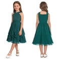 thumbnail image 6 of Yartina Girls Shiny Rhinestones Wedding Bridesmaid Dress V Neck Sleeveless Pleated Party Dress Ball Gowns Dark Green 14, 6 of 7