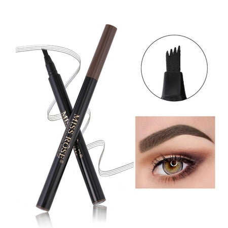 MISS ROSE 4 Heads Fork Fine Liquid Eyebrow Pencil Tattoo Eyebrow Pen Waterproof Long Lasting Fork Sketch for Professional Makeup or Daily