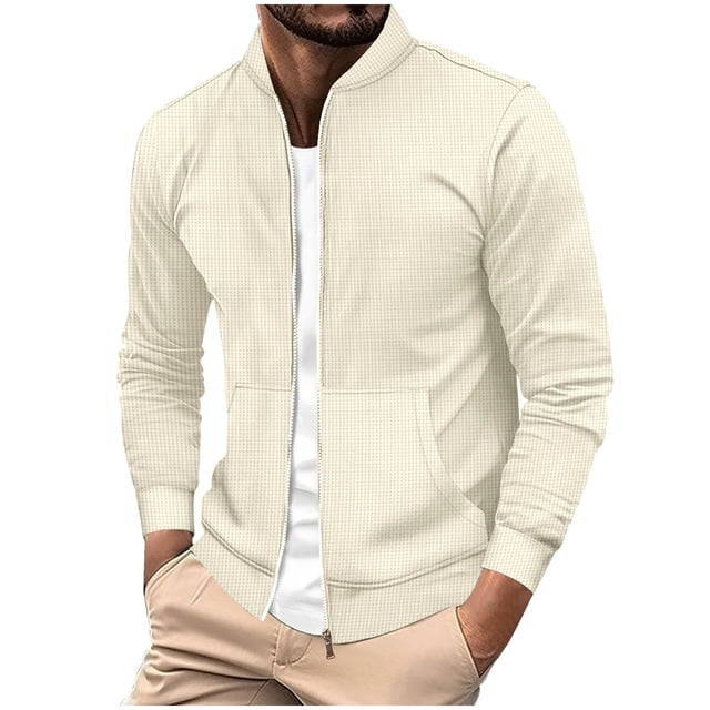 aohooy Track Jacket for Men Athletic Workout Lightweight Windproof Jacket Casual Spring Fall Windbreaker Bomber Zip Up Golf Coat Khaki,S