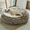thumbnail image 6 of Cat Bed Round Soft Plush Burrowing Cave Hooded Cat Bed Donut for Dogs & Cats, Faux Fur Cuddler Round Comfortable Self Warming Pet Bed, 6 of 9