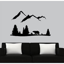 Decal ~ BEAR Mountain Scene ~ Wall or Window Decal (Black)