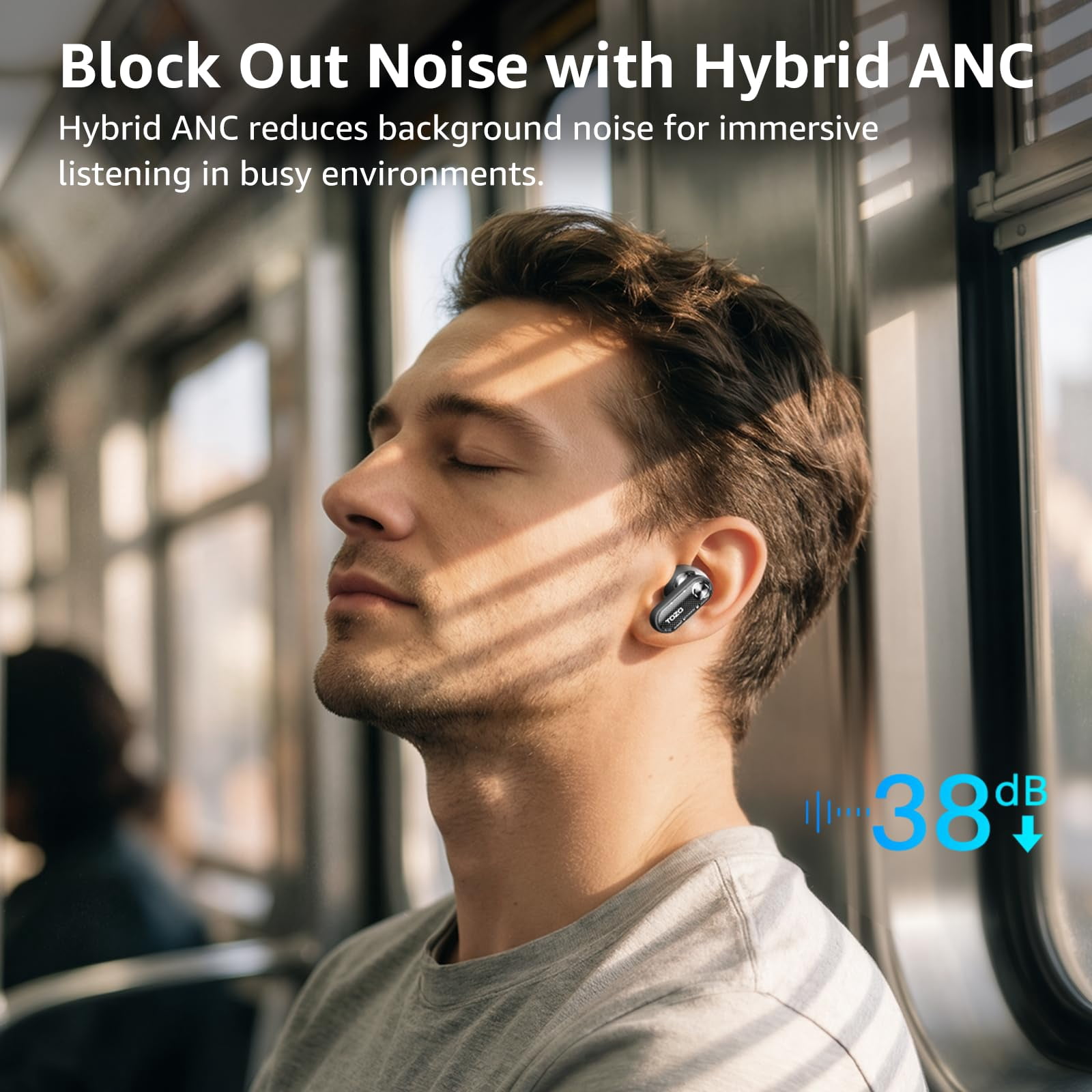 TOZO AI Translation Hybrid Active Noise Cancelling Earbuds, 100+ Languages, 70H, Smart ENC AI Calls, Stereo Bass with App-32EQ, IPX5 Waterproof Bluetooth 5.4 Headphones, Sleek Transparent Design
