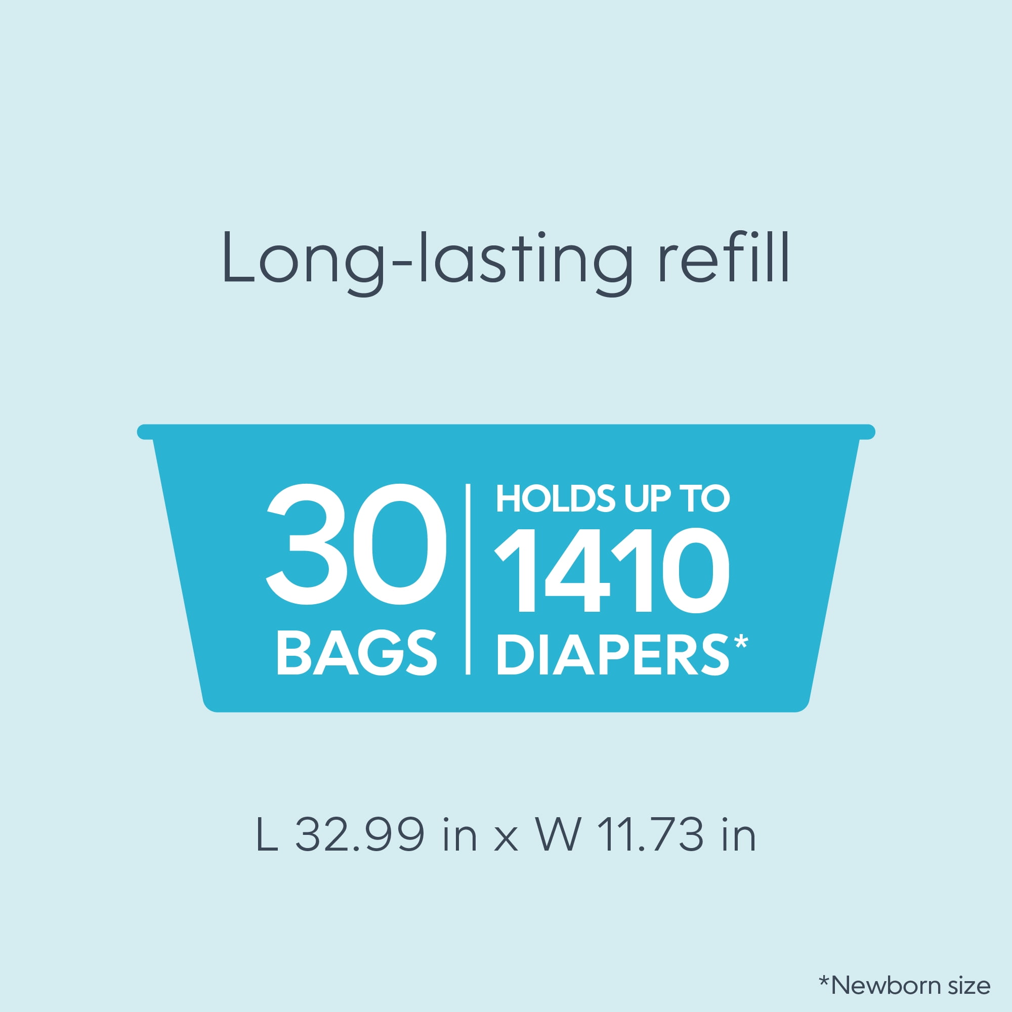 Diaper Genie Diaper Pail Easy Roll Refill with 30 Bags, Holds up to 1410 Newborn Diapers