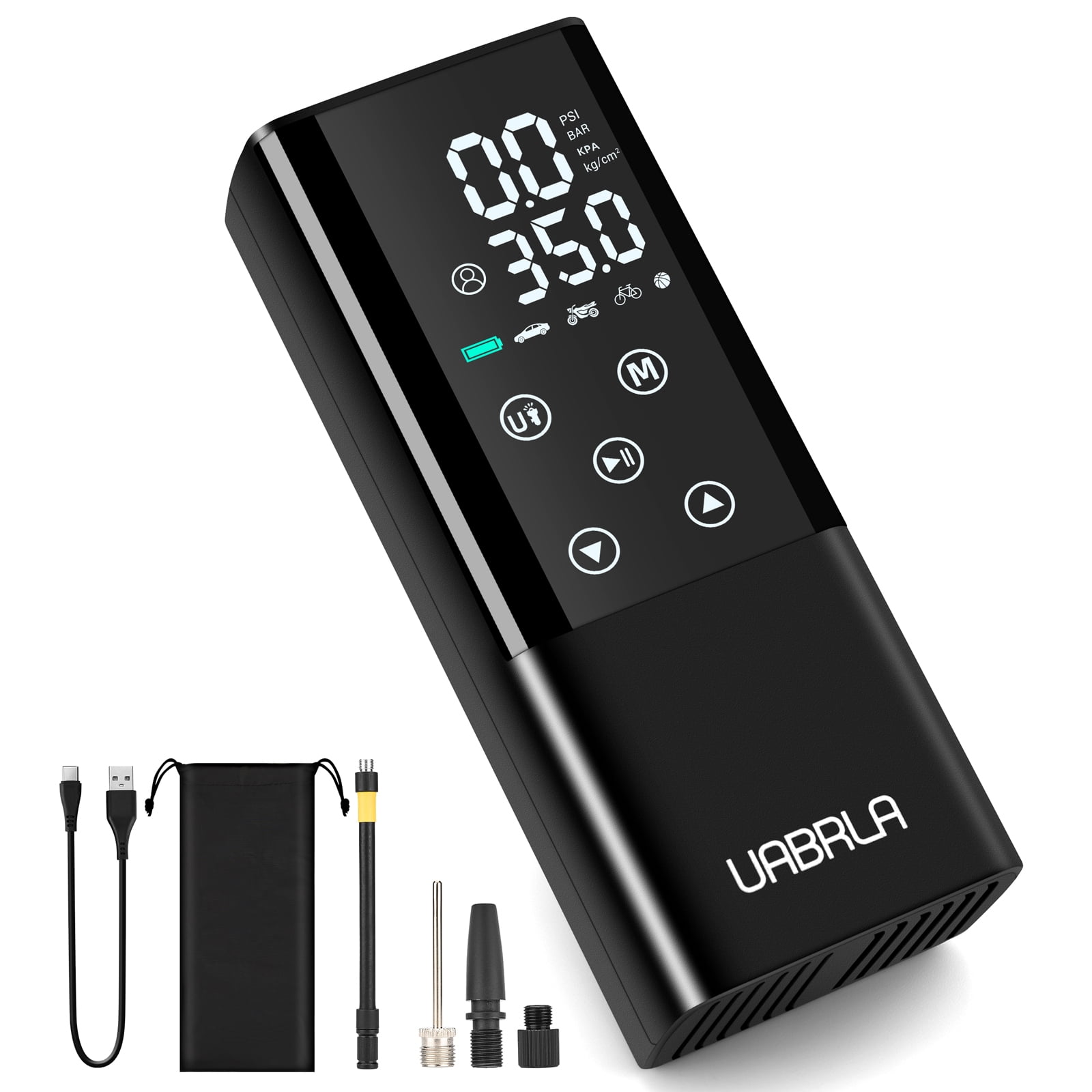 UABRLA Portable Air Compressor Tire Inflator: Tire Pump Car Tire Inflator with Digital Pressure Gauge, Fast Inflation, Auto Tire Pump for Car Tires, Motorcycles, Bikes or Balls