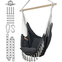 Hammock Chair - Grey - 60" x 47" - Hanging Rope Swing for Indoor & Outdoor - Soft & Durable Cotton Canvas - 2 Cushions Included - Large Hanging Chair for Bedroom, Patio, Porch