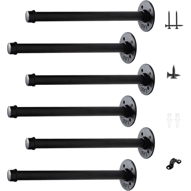 Soportes para estantes de tubería industrial de 3/4", soportes para estantes de tubería de hierro negro, soportes rústicos para estanterías de bricolaje montados en la pared, decoración de tubería