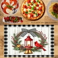 thumbnail image 2 of JOOCAR Christmas Cardinal Lantern Wreath Design Linen Table Mats Set of 4 for Home Kitchen Table Decor 12x18 inch, 2 of 5