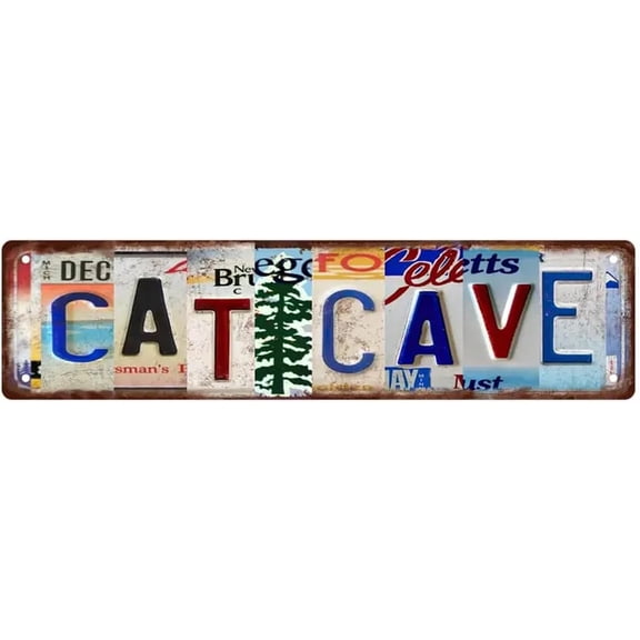 Vintage Cat Cave Metal Tin Street Sign,Novelty Home, Room, Wall, Bathroom, Bar, Cafe, Garage, 4"x16" Farmhouse Decor (cat cave)