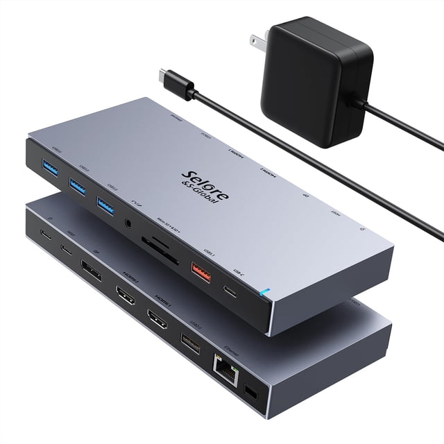 Estación de acoplamiento Selore con doble monitor HDMI 3 USB-C de 65 W Dell/HP/Lenovo