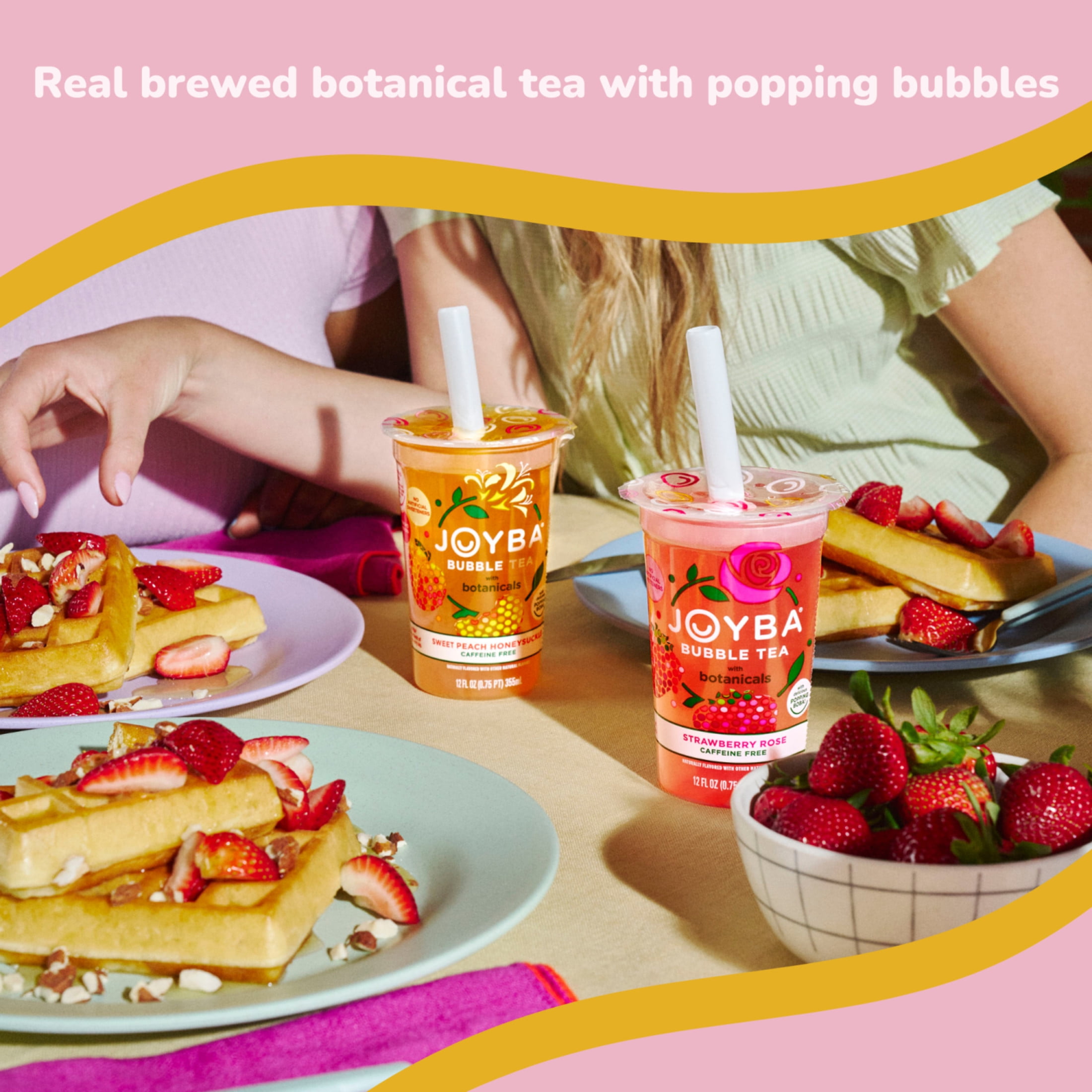 (4 pack) Joyba Strawberry Rose Herbal Bubble Tea with Popping Boba, Caffeine Free, 12 fl oz Cup (Pack of 4)