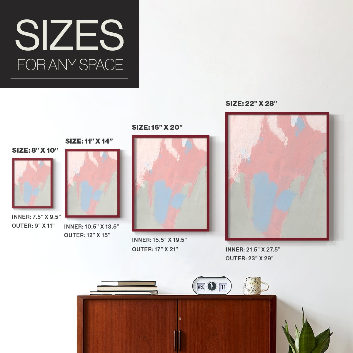 Blushing Abstract III Framed Print in Red Solid Wood Framed Print No Nail Hanging