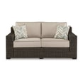 thumbnail image 2 of Waga 71 Inch Outdoor Loveseat- 2 Throw Pillows- Brown Resin Wicker- Beige, 2 of 8